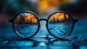 Aesthetic Autumn Forest Reflected in Glasses 4K Mobile Wallpaper