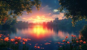 Lake Sunset Scenery 4K Desktop Background Free Mobile Wallpaper