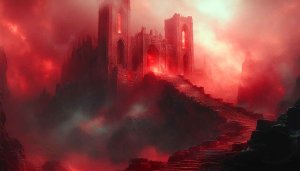 Crimson Castle Fantasy 4K Desktop Background Red Mist Mobile Wallpaper