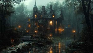 Spooky Haunted House Wallpaper for Desktop Background and Mobile Screens
