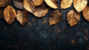 Golden Leaves on Black Background Free Mobile Desktop Wallpaper