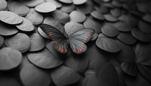 Monochrome Butterfly HD Mobile Wallpaper Gray Leaves Artistic Background