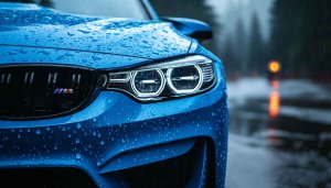 Blue BMW M Car Rain 4K Desktop Wallpaper Background