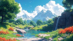 Lush Mountain River Landscape Wallpaper 4K Desktop Background Mobile Wallpaper