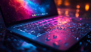 Laptop Aesthetic Wallpaper 4K, Wet Keyboard Colorful Desktop Background