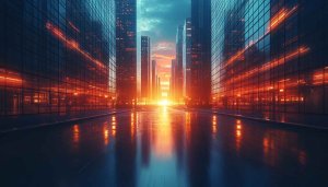 Futuristic Cityscape at Sunset 4K Desktop Mobile Wallpaper Background
