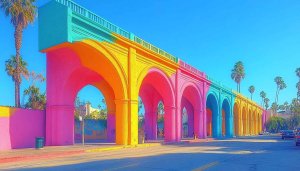 Colorful Bridge Mobile Wallpaper - Rainbow Archways Background in San Diego