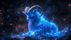 Aries Zodiac Sign Blue Fantasy Animal 4K Desktop Wallpaper