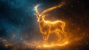 Capricorn Zodiac Sign Wallpaper: Glowing Golden Animal Background for Desktop