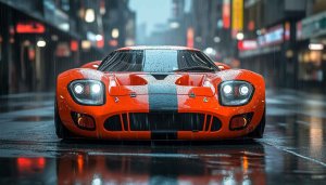 Orange Ford GT40 Rain Cityscape Mobile Wallpaper 4K Background