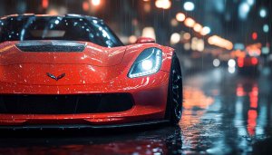 Red Corvette Rainy Night 4K Mobile Wallpaper Free Car Background