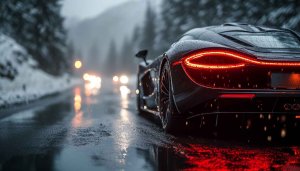 Sleek Car on Snowy Road Mobile Wallpaper 4K Background
