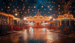 Glowing Carousel Lights Winter Festival Night Wallpaper 4K Background