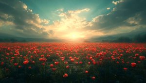 Red Poppy Field Sunset Landscape 4K Desktop Mobile Wallpaper