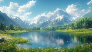 Serene Mountain Lake Scenery 4K Desktop Wallpaper, Free Nature Background
