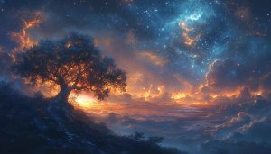 Fantasy Tree Night Sky 4K Desktop Background Mobile Wallpaper
