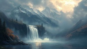 Scenic Mountain Waterfall 4K Desktop Background Free Mobile Wallpaper