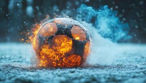 Flaming Soccer Ball Winter Scene 4K Desktop Wallpaper Background