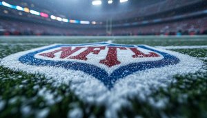 NFL Football Field Under Snowfall Background 4K Desktop Wallpaper