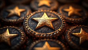 Golden Star Medallion Metallic 4K Desktop Background Mobile Wallpaper