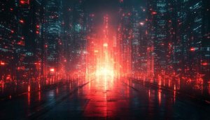 Red Cityscape Lights Mobile Wallpaper, Futuristic Urban 4K Background