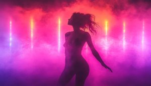 Woman Silhouette Pink Smoke Neon Lights 4K Desktop Background