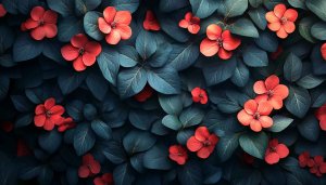 Red Flowers on Dark Leaves Mobile Wallpaper Background Free