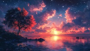 Dreamy Lake Sunset Scenery 4K Desktop Wallpaper Background Free