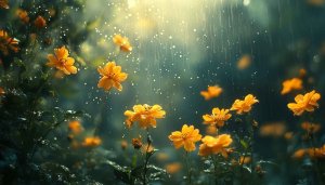 Yellow Flowers in Rain Wallpaper for Desktop and Mobile Background
