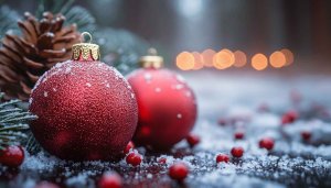 Sparkling Red Christmas Baubles Snowy Tabletop Festive Mobile Wallpaper