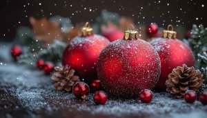 Festive Red Christmas Balls Desktop Background Holiday Season Wallpaper