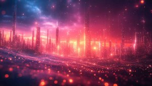 Futuristic Cityscape Pink Glow 4K Desktop Background Mobile Wallpaper