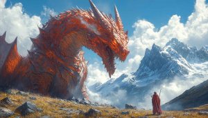 Fantasy Red Dragon Wallpaper, Epic Mountain Landscape 4K Background