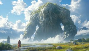 Fantasy Stone Giant Landscape 4K Desktop Background Mobile Wallpaper