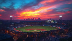 Baseball Stadium Under Colorful Sunset Sky Free 4K Desktop Wallpaper