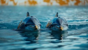 Two Dolphins Swimming Blue Ocean Water Mobile Phone Wallpaper