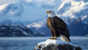 Bald Eagle on Snowy Rock 4K Desktop Background Wallpaper