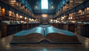 Open Antique Book in Library 4K Desktop Background Wallpaper