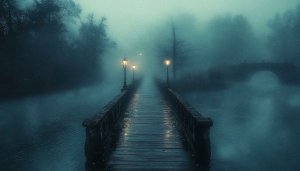 Foggy River Bridge Mobile Wallpaper | Misty Landscape Desktop Background
