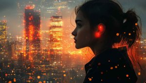 Cyberpunk Girl Glowing Cityscape Mobile Background Aesthetic Wallpaper
