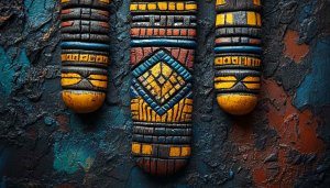 Tribal Pattern Carved Wood Art 4K Desktop Background Wallpaper