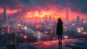 Rainy Cyberpunk Cityscape 4K Desktop Wallpaper, Anime Style Background