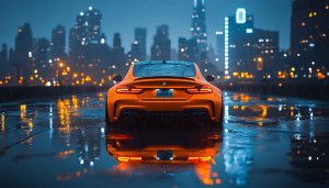 BMW Car Rainy Night City Mobile Wallpaper 4K Desktop Background