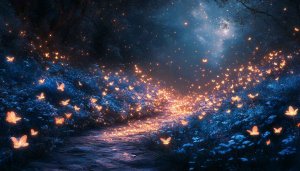 Glowing Butterflies Magical Forest Path 4K Desktop Background Wallpaper