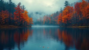 Autumn Lake Landscape 4K Desktop Wallpaper, Fall Forest Reflection