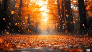 Autumn Forest Falling Leaves 4K Desktop Wallpaper Mobile Background