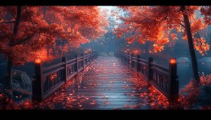 Autumn Bridge Scenery Wallpaper 4K - Fall Foliage Desktop Background