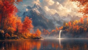 Autumn Mountain Lake 4K Desktop Wallpaper, Fall Forest Scenery Image