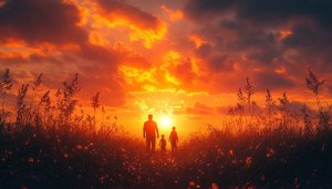 Silhouette Family Sunset Scenery 4K Desktop Background Mobile Wallpaper