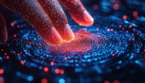 Abstract Tech Fingers Touching Concentric Circles 4K Desktop Wallpaper
